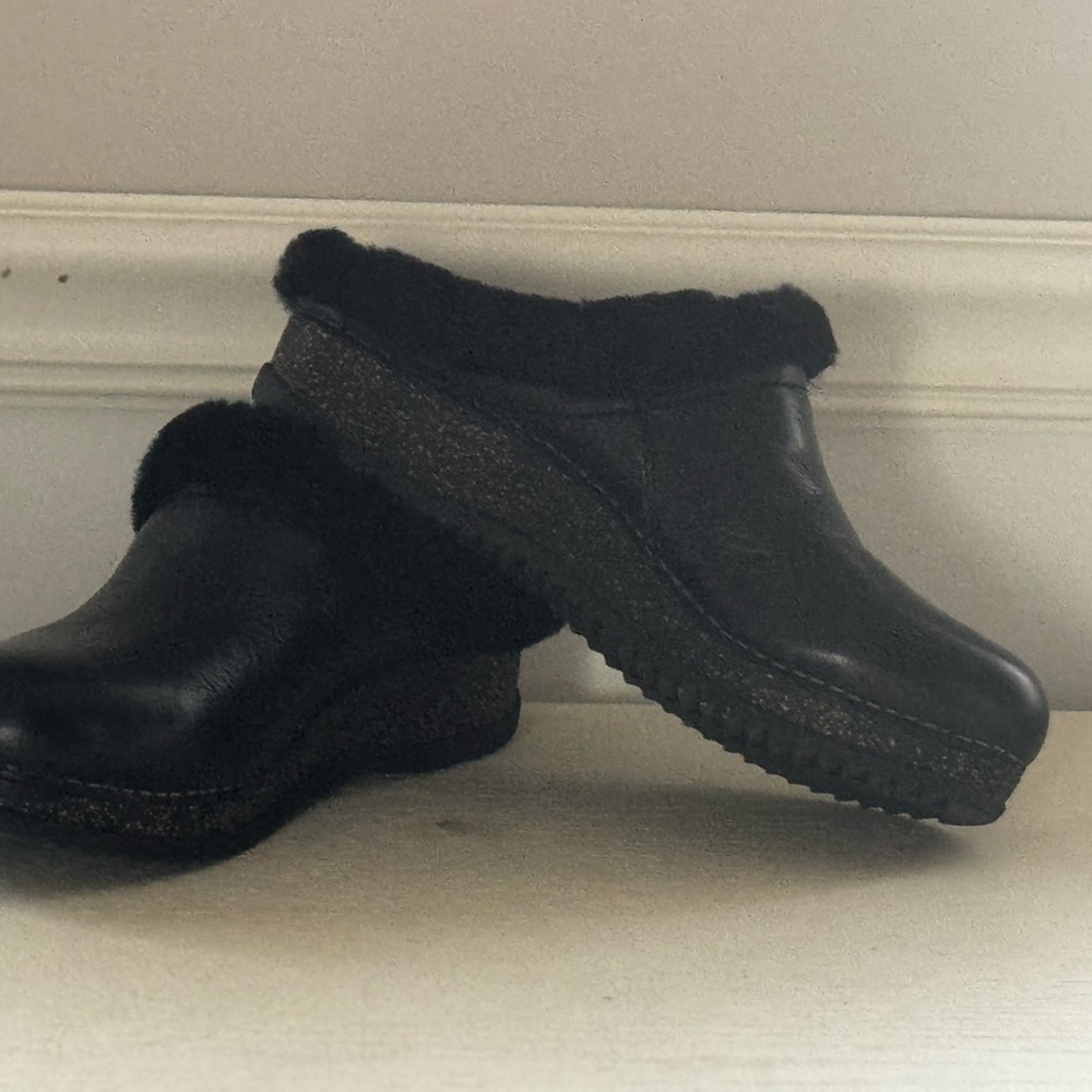 Dansko Black Fur-Lined Mules
